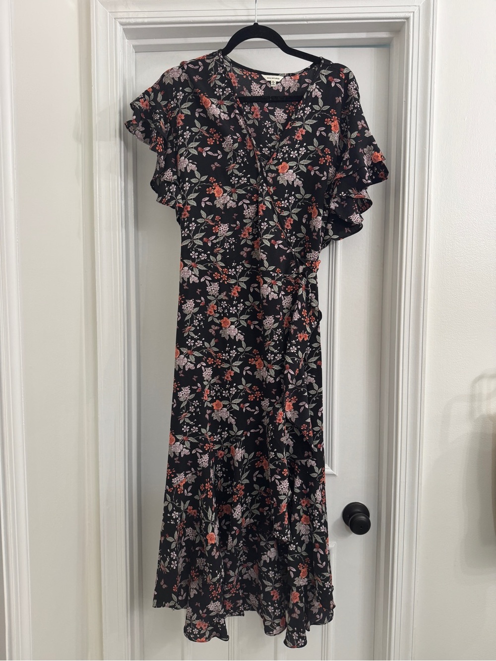 Max Studio Black Maxi Wrap Dress with Pink & Coral Floral Print - Picture 1 of 7